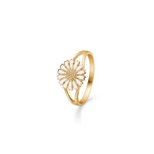 Mads Z marguerit ring i forgyldt sølv med hvid lak, 10 mm
